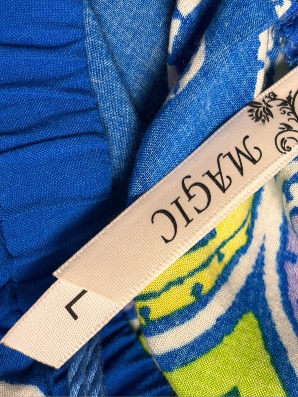 Boho Tribal Print Maxi Skirt Blue Multicolor Elastic Waist Statement Artsy L - Picture 7 of 9